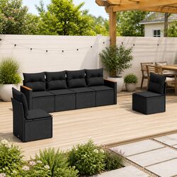 Garden Sofa Set 6 Piece Outdoor Furniture Patio Black Poly Rattan Modular