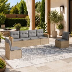 Garden Sofa Set 6 Piece Outdoor Furniture Patio Beige Poly Rattan Modular