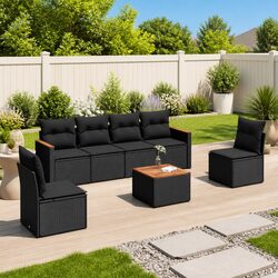7 Piece Outdoor Garden Sofa Set with Storage Cushions Black Poly Rattan Patio