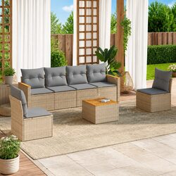 7 Piece Garden Sofa Set Outdoor Furniture Patio Sectional with Cushions Beige