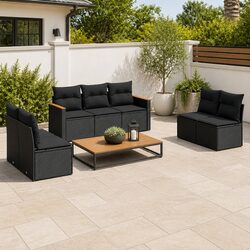 Garden Sofa Set 7 Piece Outdoor Furniture Patio Black Poly Rattan Modular