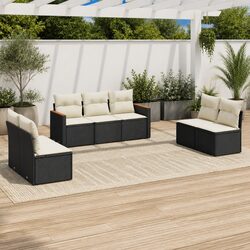 Garden Sofa Set 7 Piece Outdoor Furniture Patio Seating Black Poly Rattan