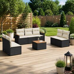 Garden Sofa Set 8 Piece Outdoor Furniture Patio Sectional Black Poly Rattan