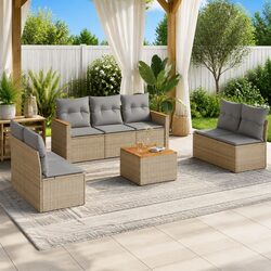 Outdoor Garden Sofa Set 8 Piece Beige Poly Rattan Patio Furniture with Cushions