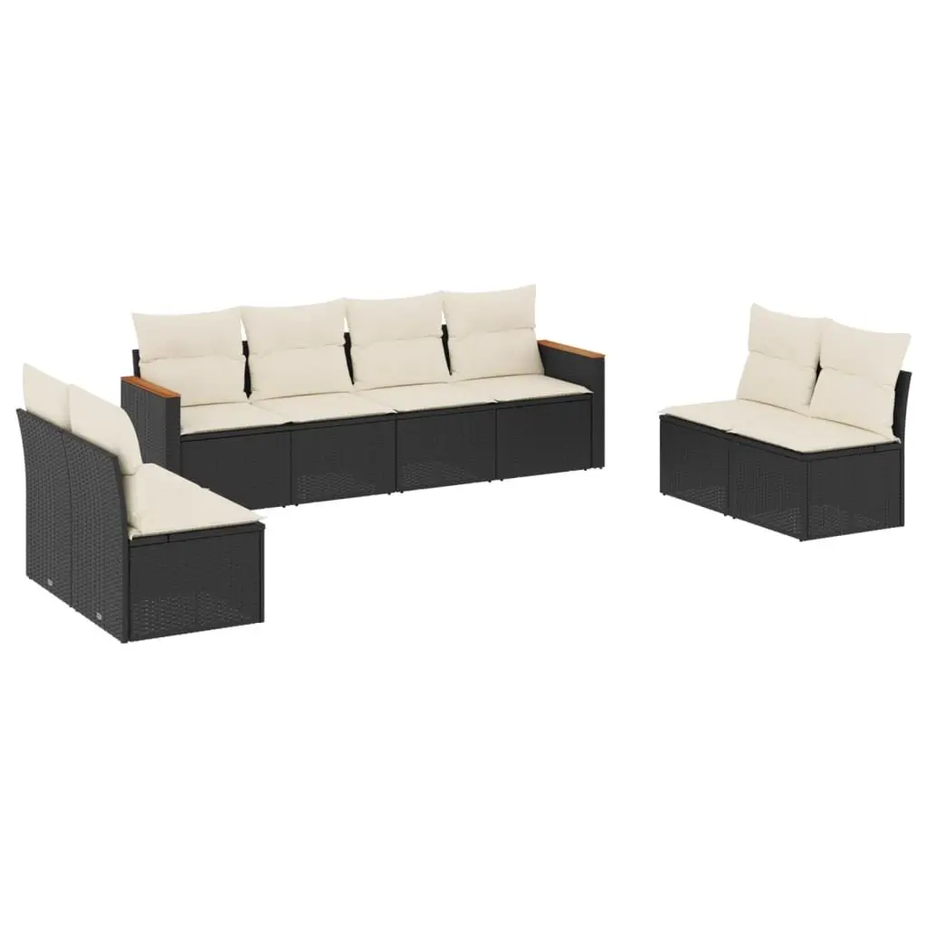 Garden Sofa Set 8 Piece Outdoor Furniture Black Poly Rattan Modular Patio