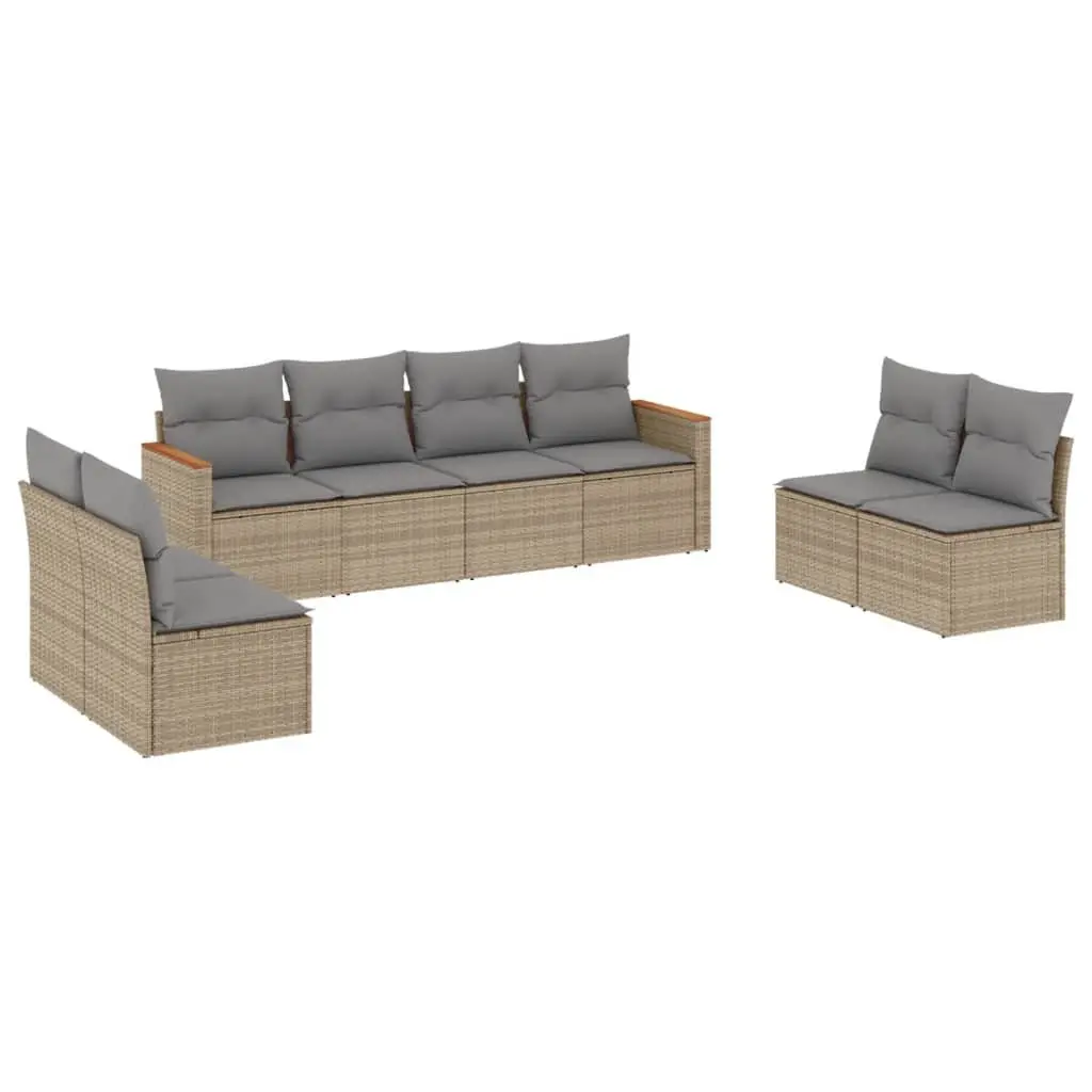 Garden Sofa Set 8 Piece Outdoor Furniture Patio Beige Poly Rattan Modular