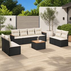 Garden Sofa Set 9 Piece Outdoor Furniture Patio Sectional with Cushions Black