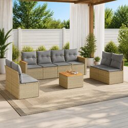 Garden Sofa Set 9 Piece Outdoor Furniture Patio Beige Poly Rattan Modular Lounge