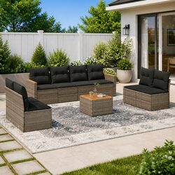 Garden Sofa Set 9 Piece Outdoor Furniture Patio Lounge Grey Poly Rattan Modular