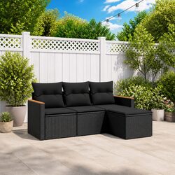 Garden Sofa Set 4 Piece Outdoor Furniture Black Poly Rattan Patio Seating with