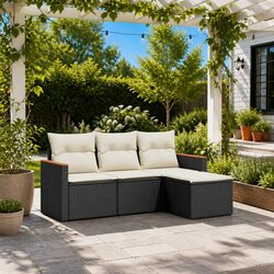 Garden Sofa Set 4 Piece Outdoor Furniture Patio Sectional Modular Black with