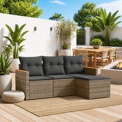 Garden Sofa Set 4 Piece Outdoor Furniture Grey Poly Rattan Patio Seating