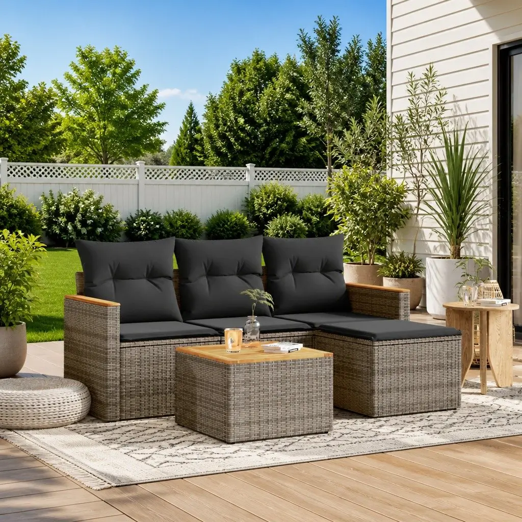 5 Piece Garden Sofa Set Outdoor Furniture Durable PE Rattan Grey with Cushions