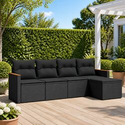 Garden Sofa Set 5 Piece Outdoor Furniture Patio Sectional with Cushions Black