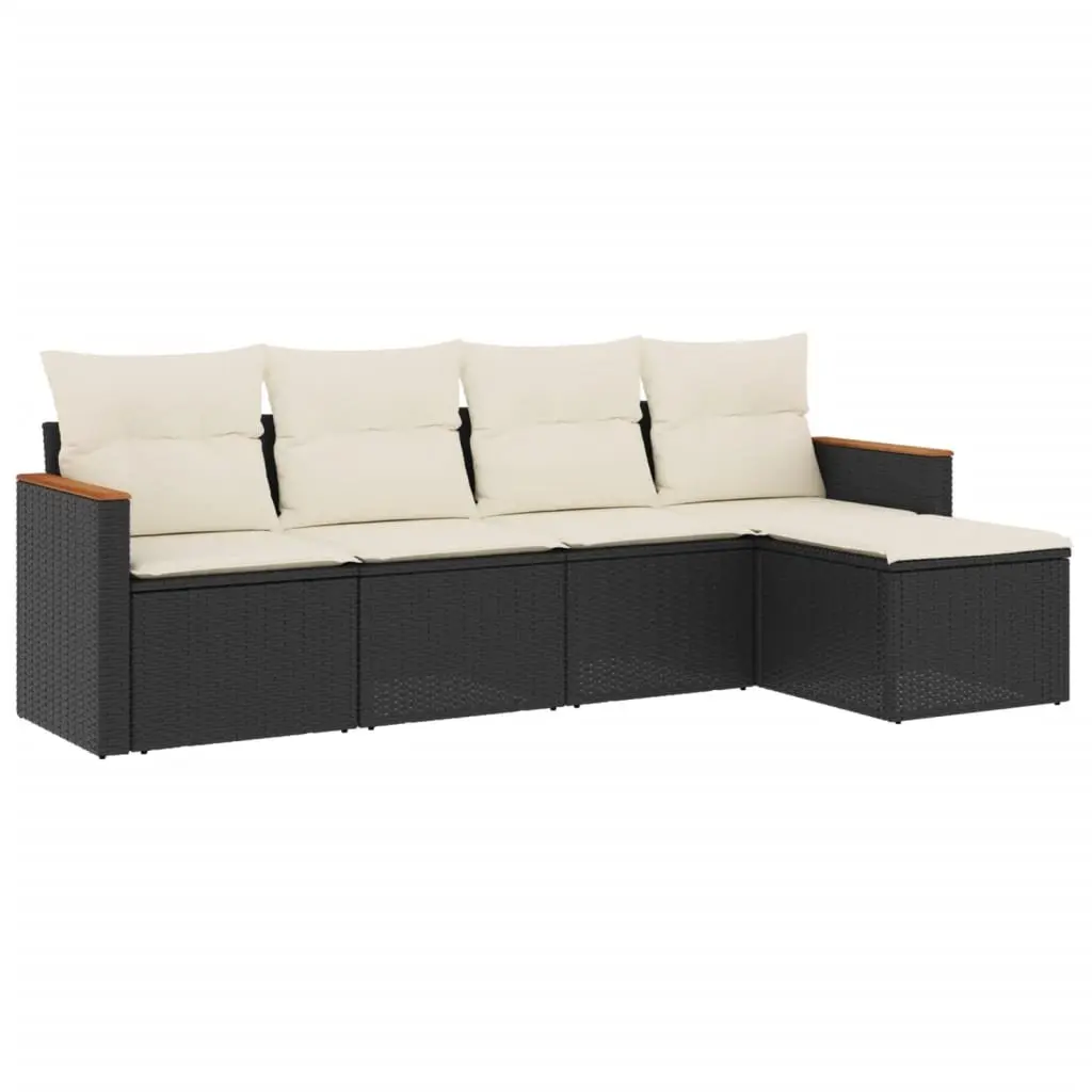 5 Piece Outdoor Garden Sofa Set Black Poly Rattan Patio Furniture with Cushions