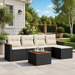 Garden Sofa Set 6 Piece Outdoor Furniture Patio Sectional Modular Black Rattan
