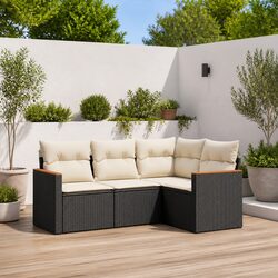 Garden Sofa Set 4 Piece Outdoor Furniture Black Poly Rattan Patio Lounge Seating