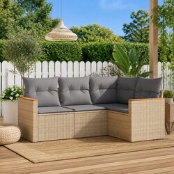 Outdoor Garden Sofa Set 4 Piece Poly Rattan Beige Patio Furniture Modular Lounge