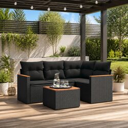 Garden Sofa Set 5 Piece Outdoor Patio Furniture Black Poly Rattan Modular with