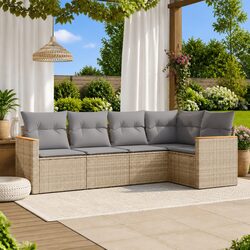 Outdoor Garden Sofa Set 5 Piece Modular Patio Furniture with Cushions Beige