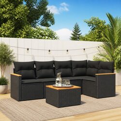 Garden Sofa Set 6 Piece Outdoor Furniture Patio Black Poly Rattan Modular
