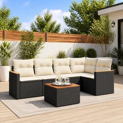 Garden Sofa Set 6 Piece Outdoor Furniture Black Poly Rattan Patio Lounge Modular