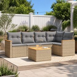 Garden Sofa Set 6 Piece Outdoor Furniture Beige Poly Rattan Modular Patio