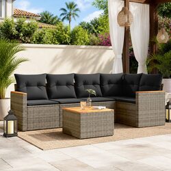 Garden Sofa Set 6 Piece Outdoor Furniture Grey Poly Rattan Patio Lounge with