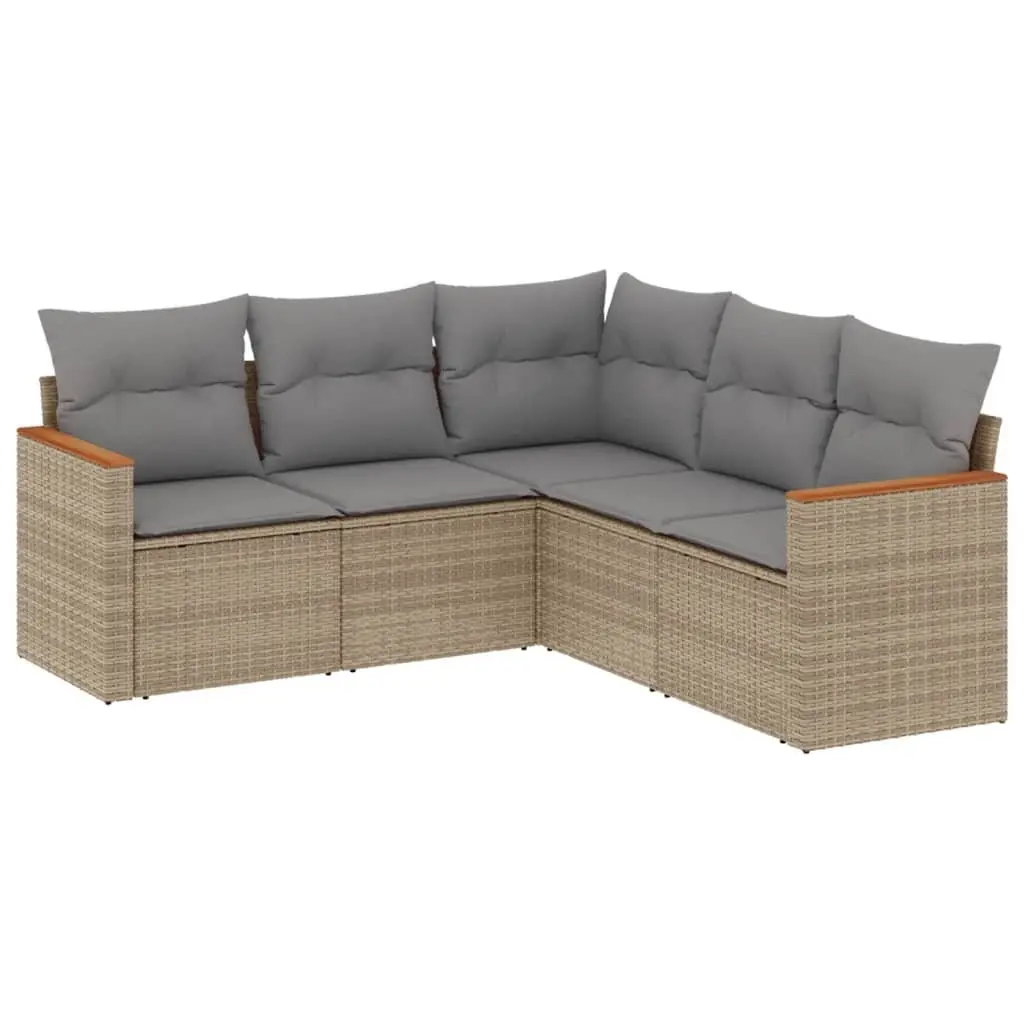 5 Piece Garden Sofa Set Outdoor Patio Furniture Beige Poly Rattan with Cushions