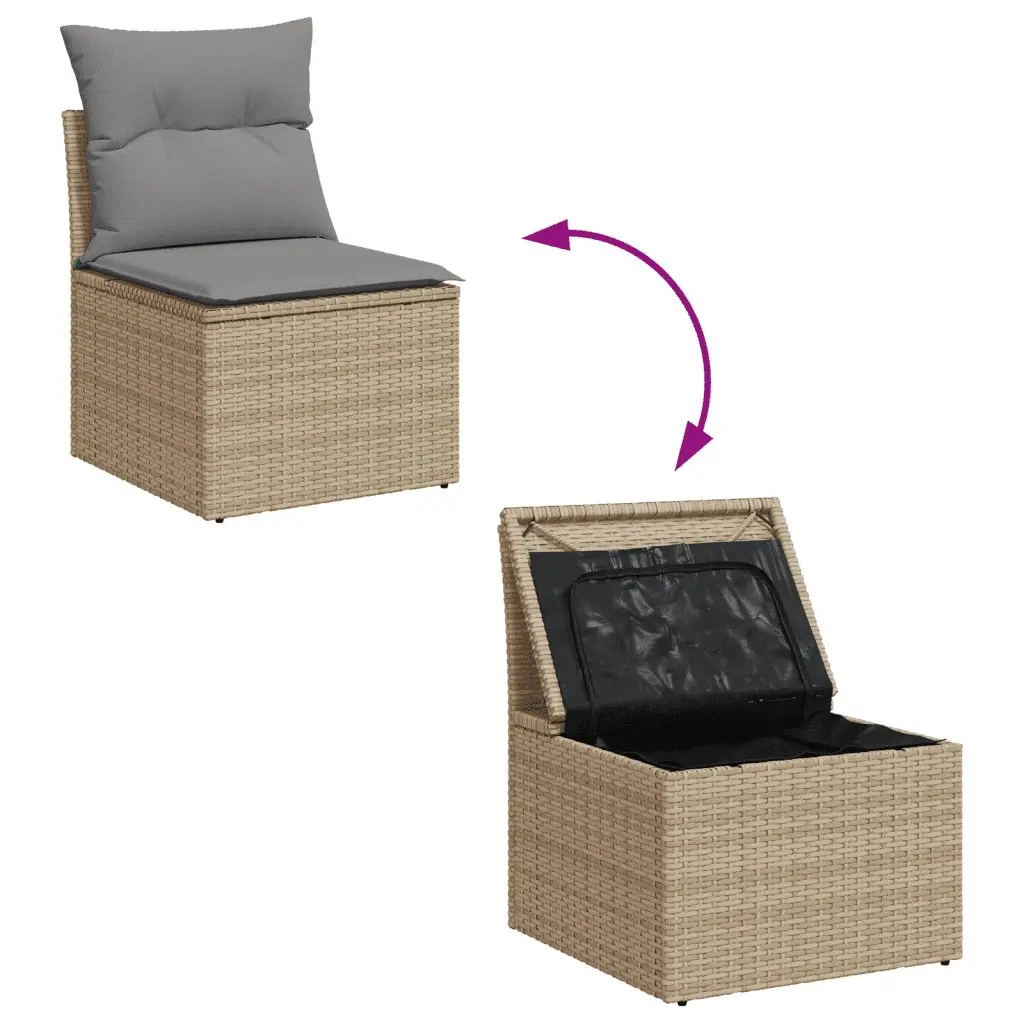 5 Piece Garden Sofa Set Outdoor Patio Furniture Beige Poly Rattan with Cushions