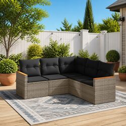 Garden Sofa Set 5 Piece Outdoor Furniture Patio Sectional with Cushions Grey