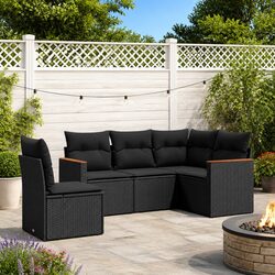 Garden Sofa Set 5 Piece Outdoor Furniture Patio Black Poly Rattan with Storage
