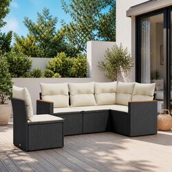 Garden Sofa Set 5 Piece Outdoor Furniture Patio Conversation Black Poly Rattan