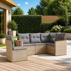 Garden Sofa Set 5 Piece Outdoor Furniture Modular Poly Rattan Patio Beige