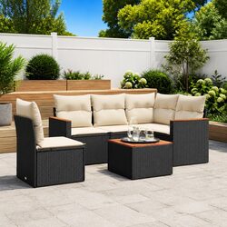 Garden Sofa Set 6 Piece Outdoor Furniture Patio Black Poly Rattan Modular Lounge