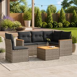 Garden Sofa Set 6 Piece Outdoor Furniture Patio Lounge Grey Poly Rattan Modular