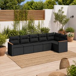 Garden Sofa Set 6 Piece Outdoor Furniture Patio Sectional Black Poly Rattan