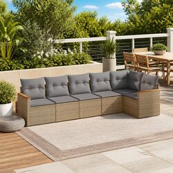 Garden Sofa Set 6 Piece Outdoor Patio Furniture Beige Poly Rattan Modular