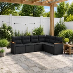 Garden Sofa Set 6 Piece Outdoor Furniture Black Poly Rattan Modular Patio