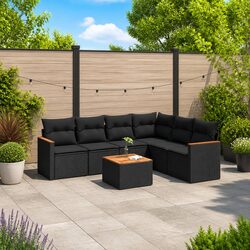 7-Piece Garden Sofa Set with Cushions and Storage Black Poly Rattan Outdoor