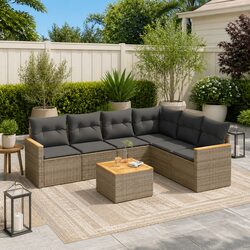 7 Piece Garden Sofa Set Outdoor Patio Furniture Grey Poly Rattan with Cushions
