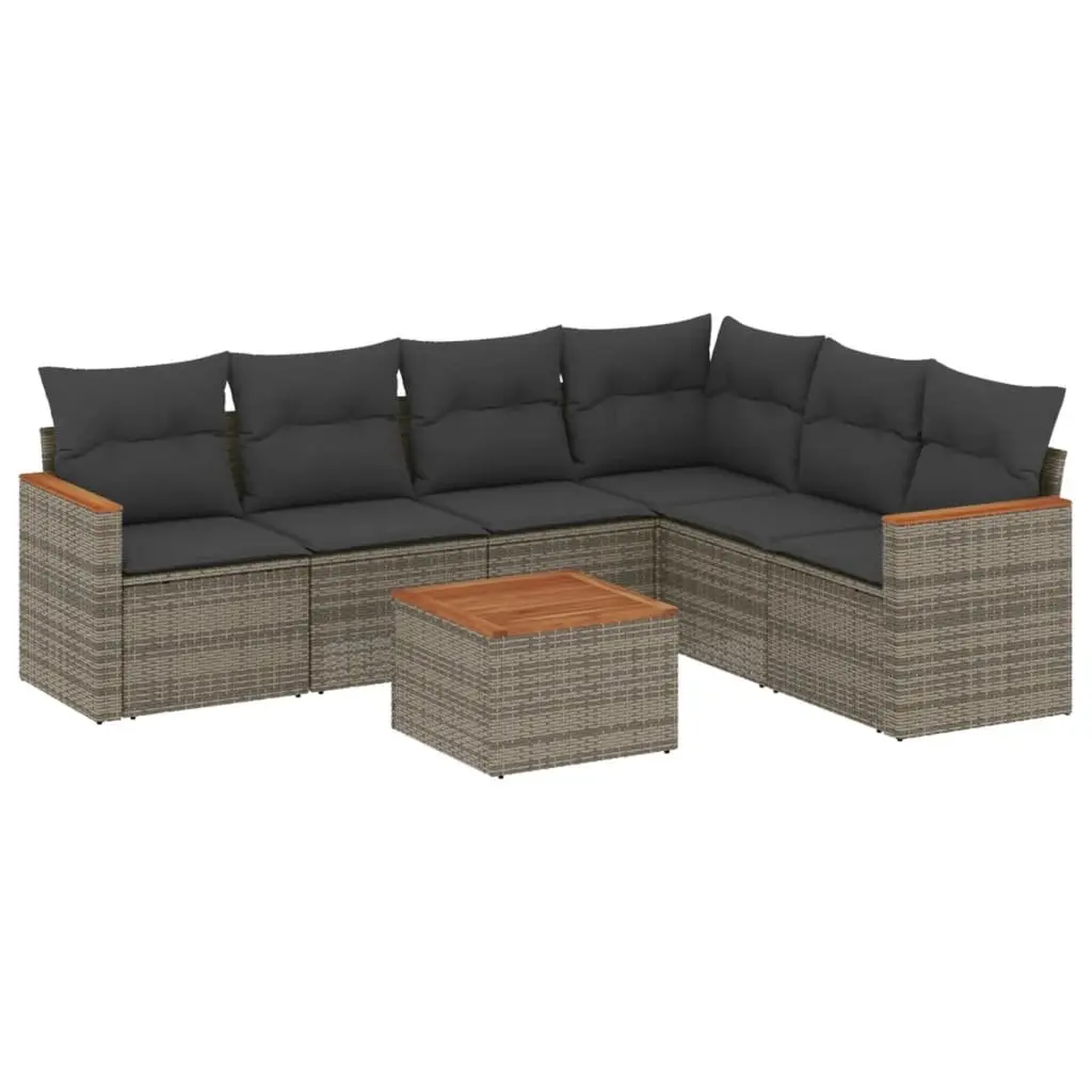 7 Piece Garden Sofa Set Outdoor Patio Furniture Grey Poly Rattan with Cushions