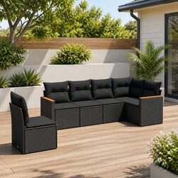 Garden Sofa Set 6 Piece Outdoor Furniture Patio Seating Black Poly Rattan