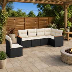 Garden Sofa Set 6 Piece Outdoor Furniture Patio Lounge Rattan Black Cushions