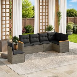 Garden Sofa Set 6 Piece Outdoor Furniture Grey Poly Rattan Cushions Storage