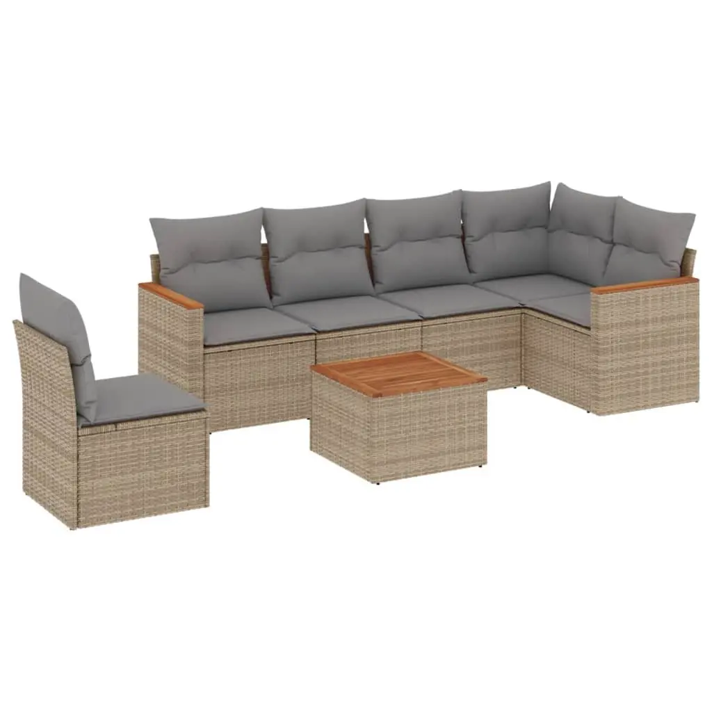 7 Piece Garden Sofa Set Outdoor Furniture Beige Poly Rattan with Cushions