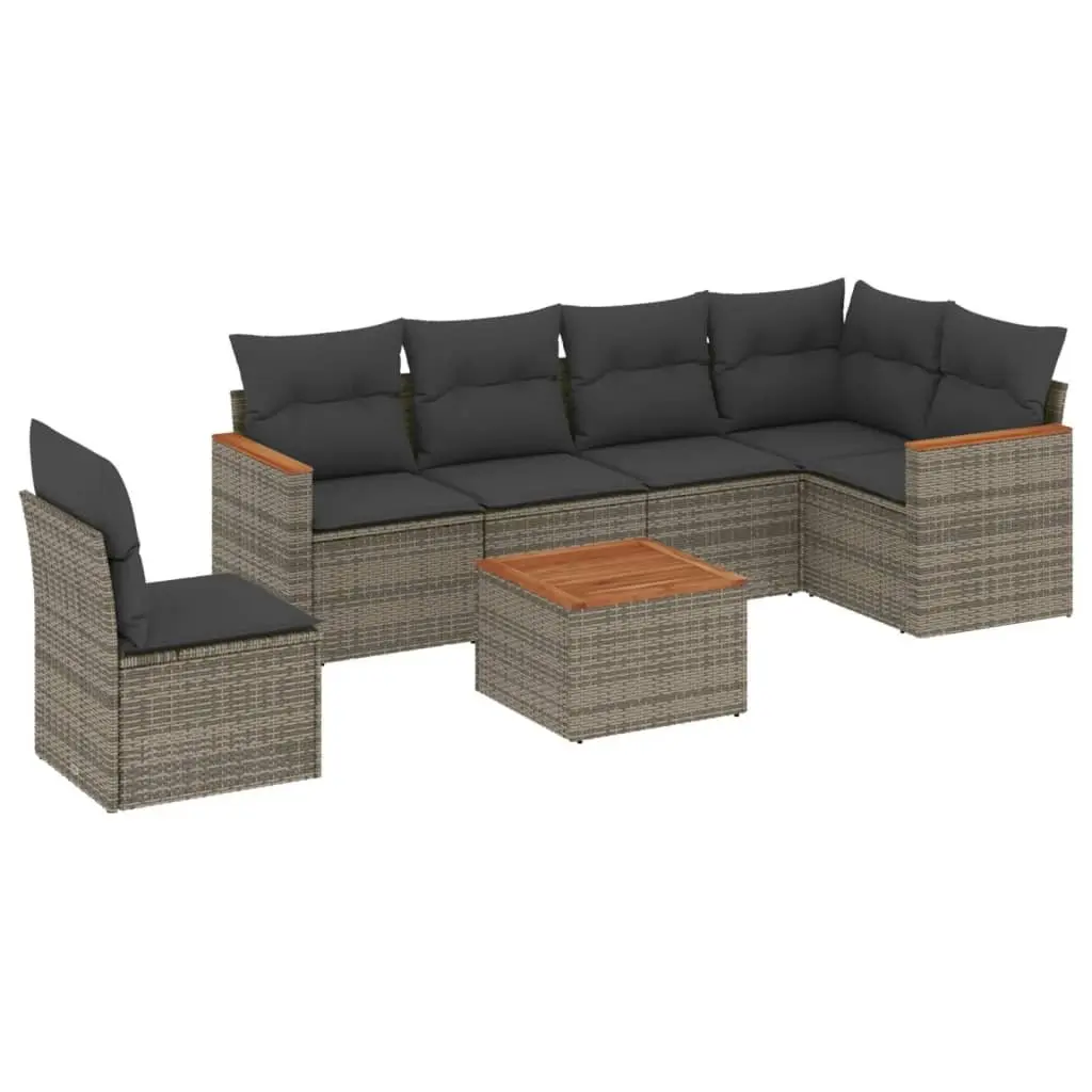 Garden Sofa Set 7 Piece Outdoor Furniture Grey Poly Rattan Patio Lounge with