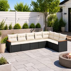 7 Piece Garden Sofa Set Outdoor Furniture Patio Lounge Black PE Rattan with