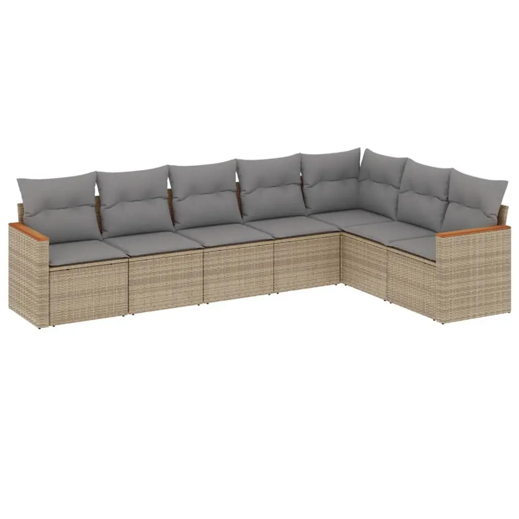 7 Piece Garden Sofa Set Beige Poly Rattan Outdoor Furniture Patio Cushions