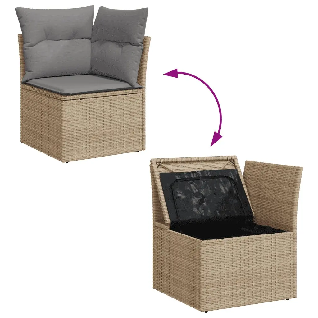 7 Piece Garden Sofa Set Beige Poly Rattan Outdoor Furniture Patio Cushions